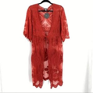 NEW Vivid Collection NY Red Boho Lace Coverup Top